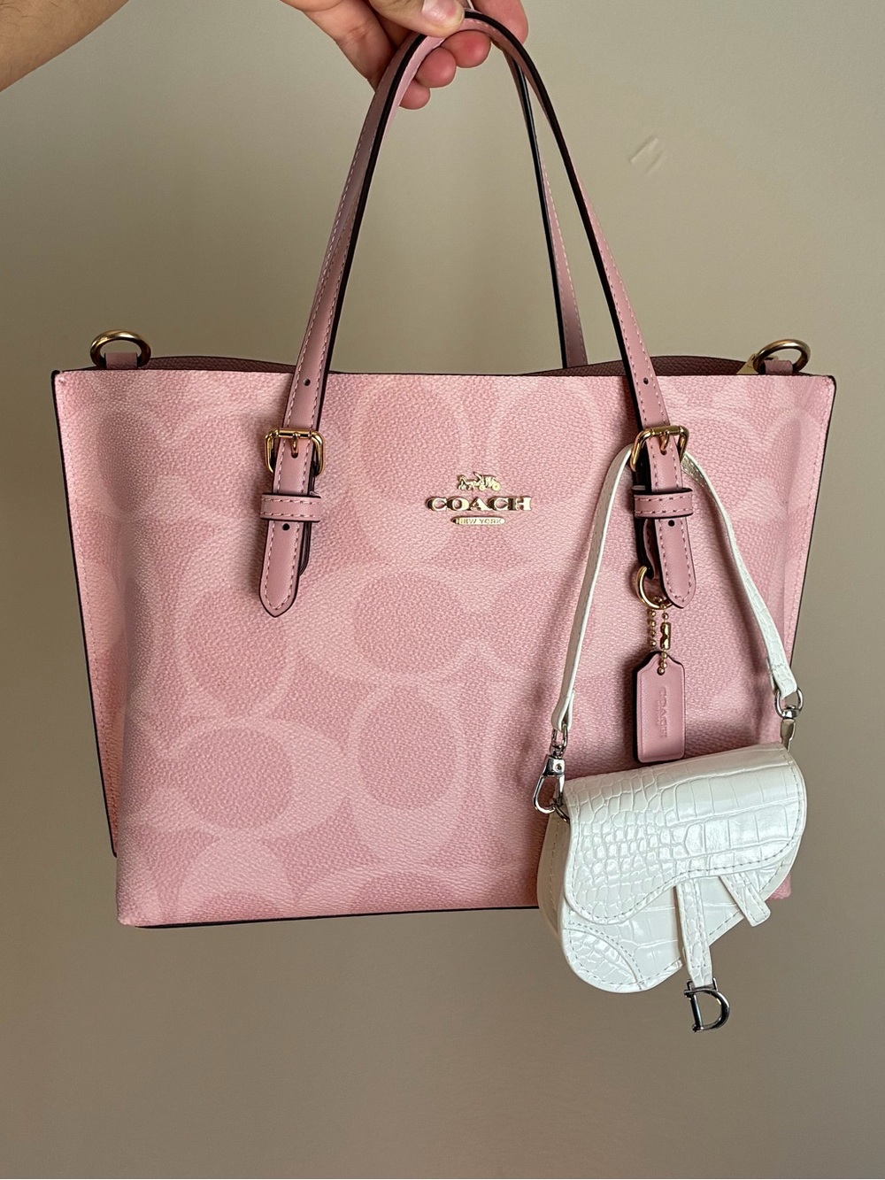 White Croc-Embossed Mini Saddle Bag Charm